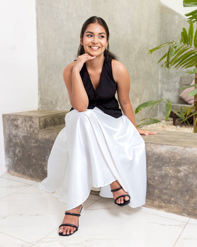 Elenor Satin Flared Skirt - White