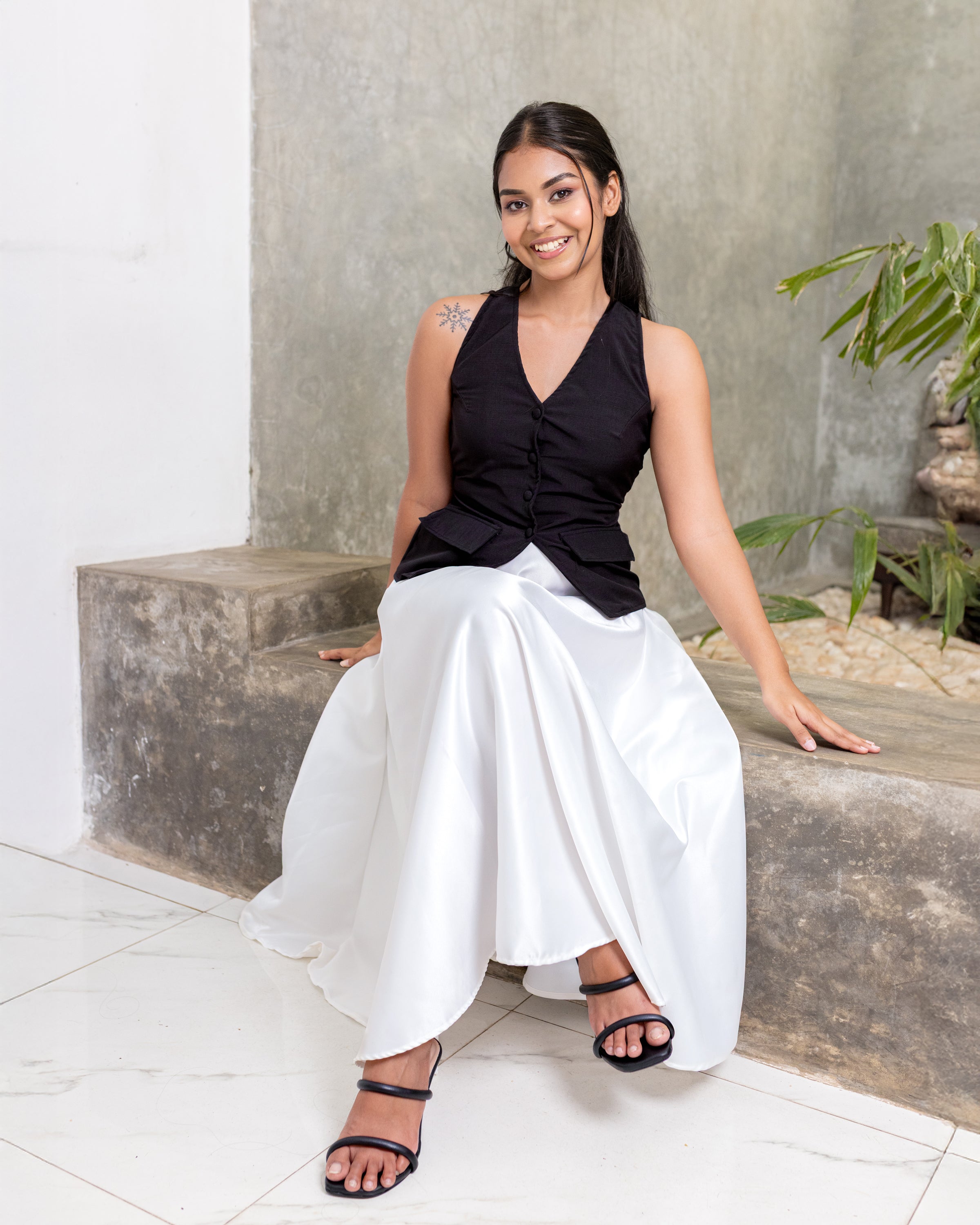 Elenor Satin Flared Skirt - White