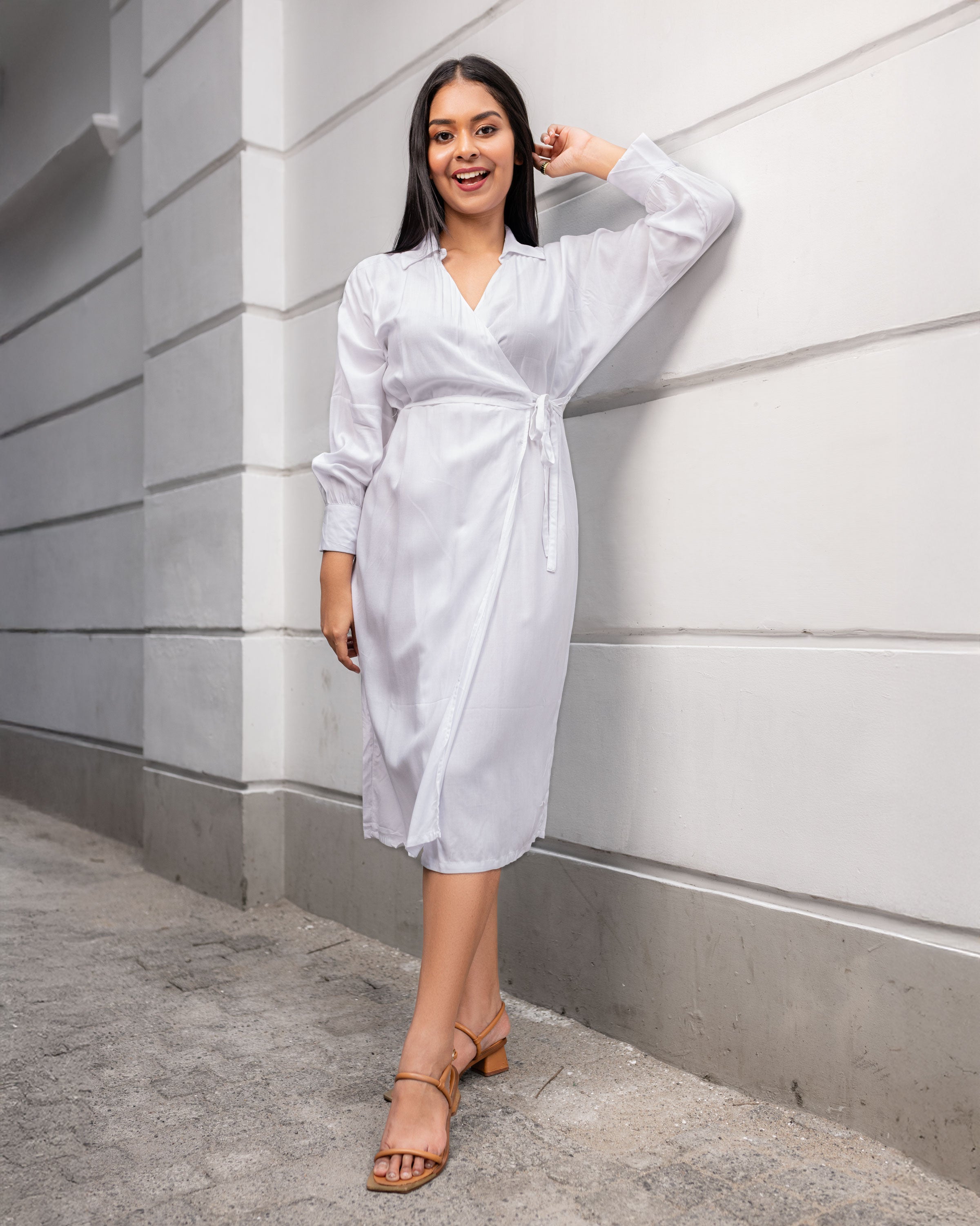 Stella Drop Shoulder Midi Wrap - White