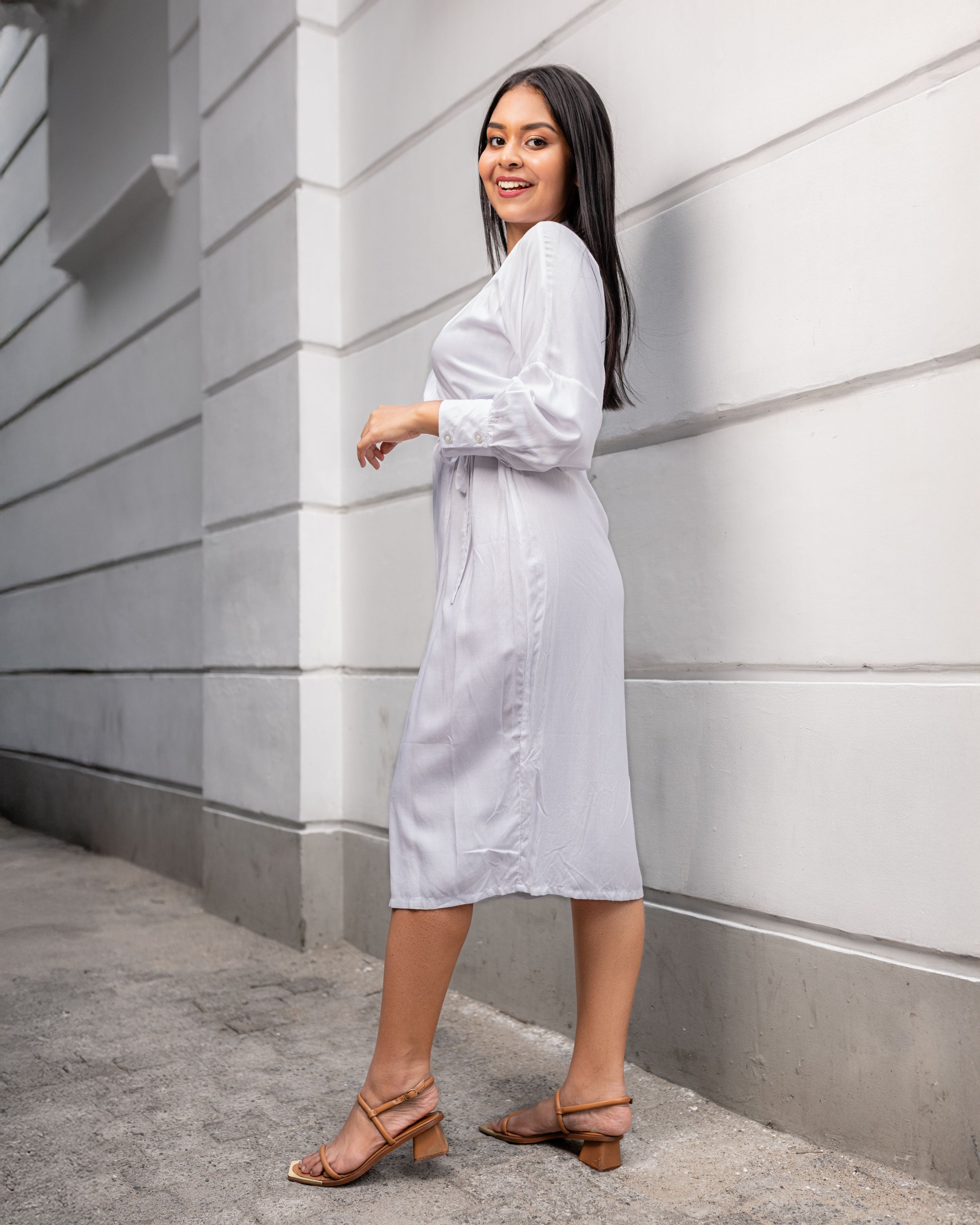 Stella Drop Shoulder Midi Wrap - White