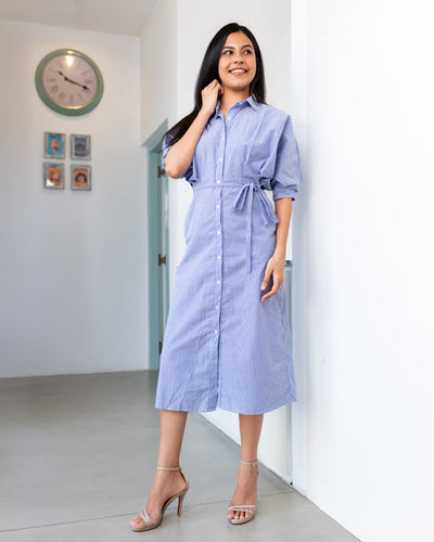 Oprah Trench Coat- Blue Stripe