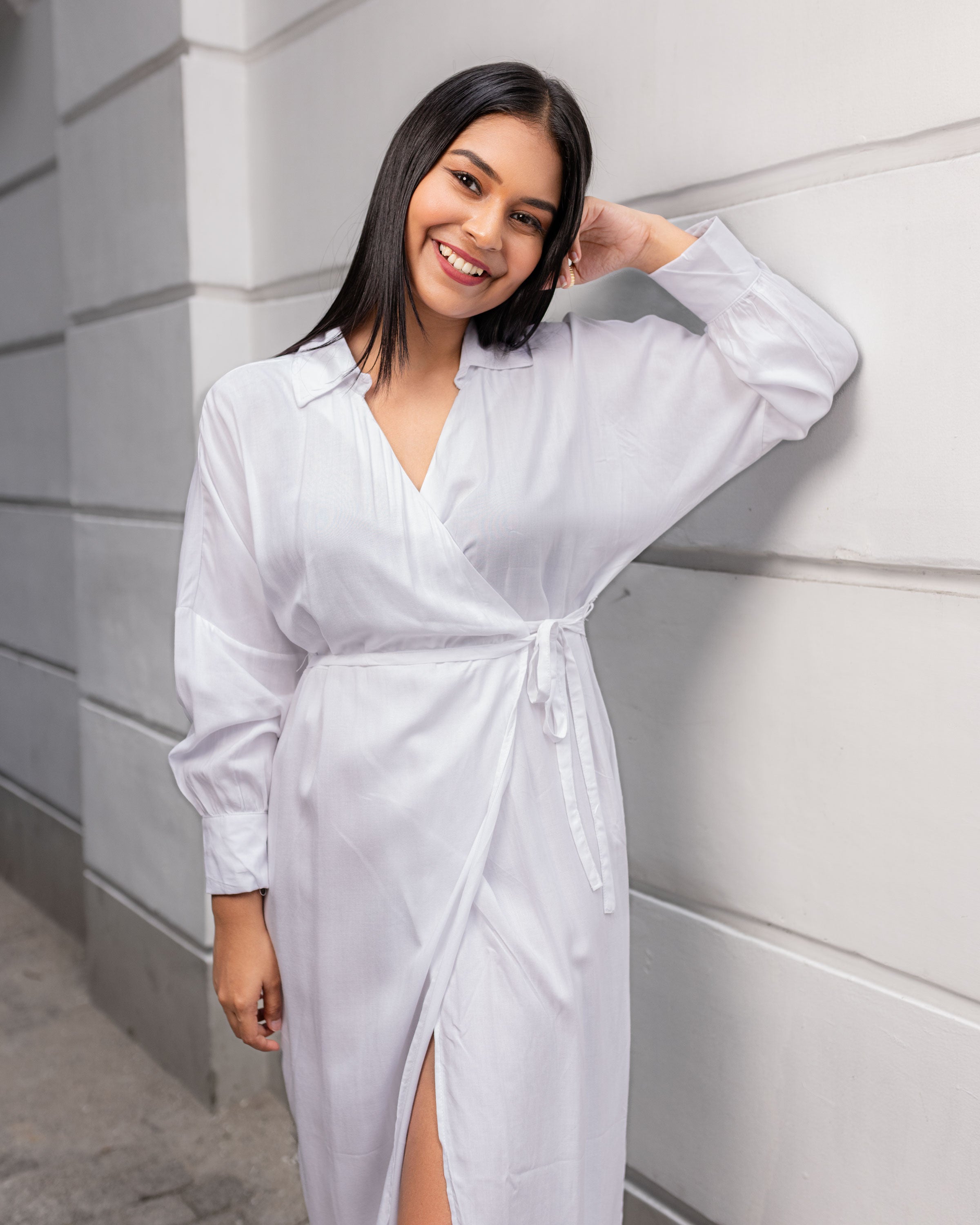 Stella Drop Shoulder Midi Wrap - White