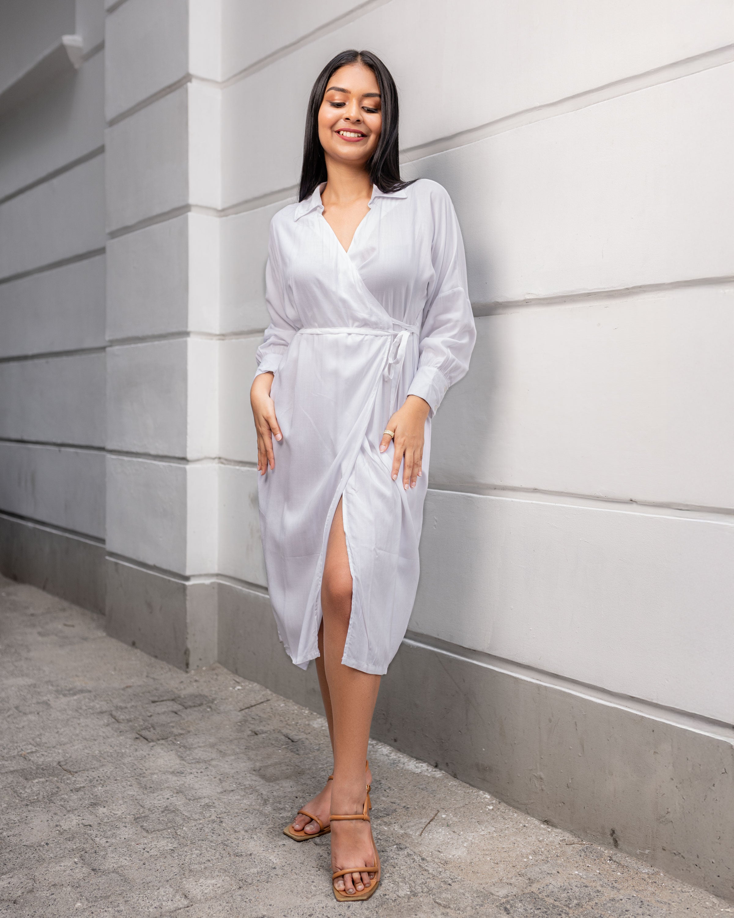 Stella Drop Shoulder Midi Wrap - White