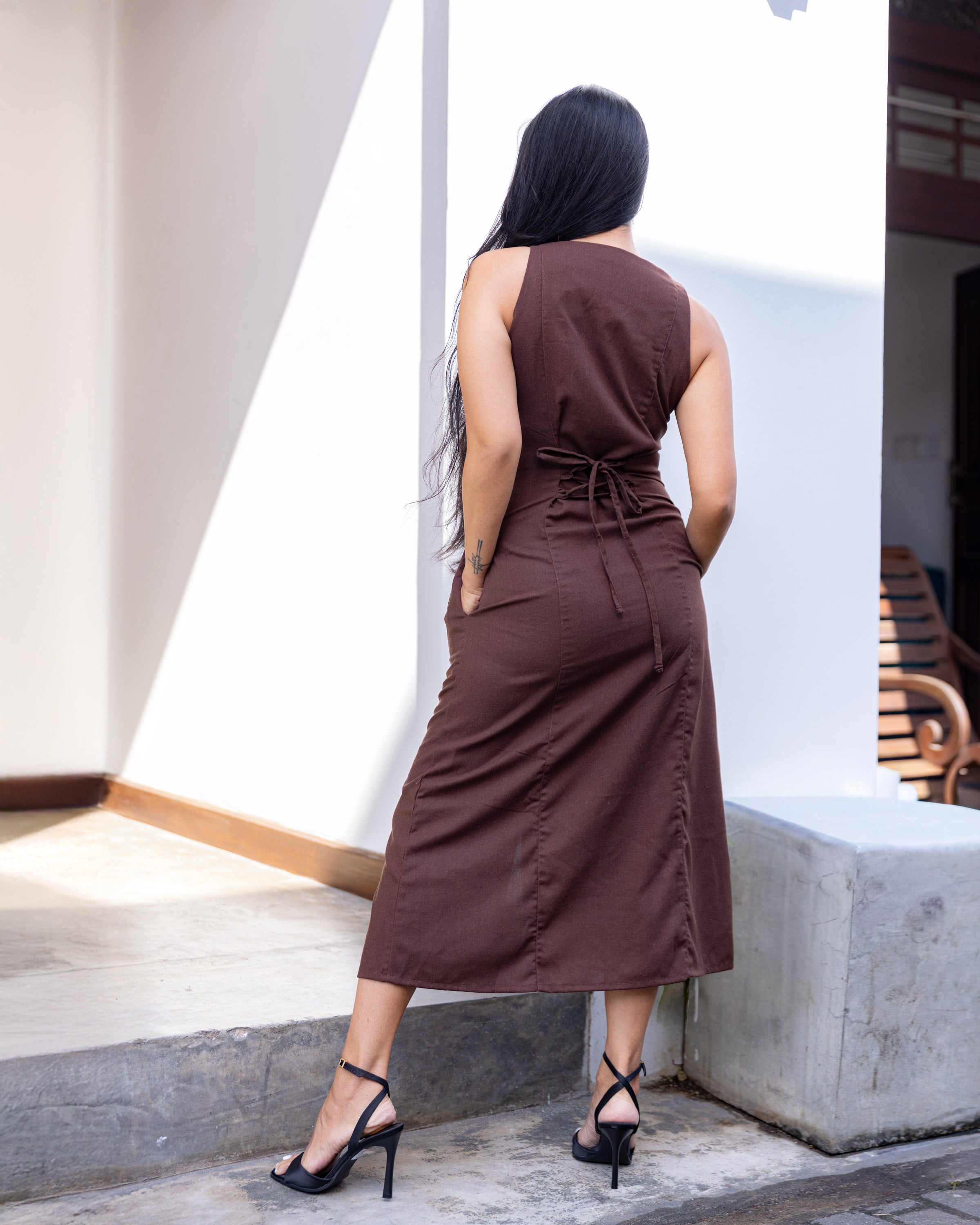 Aheli Linen Button down Dress - Coco Brown