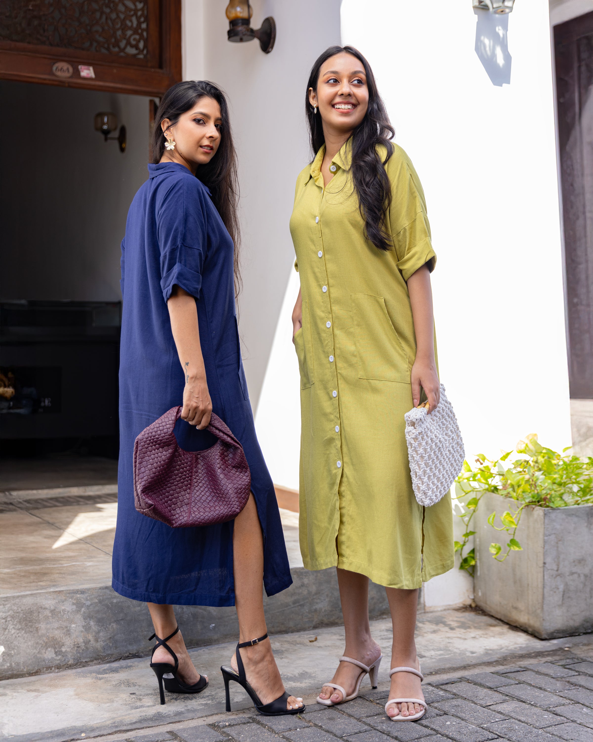 Lara Button Down Midi Dress - Lemon