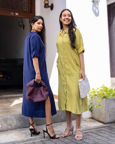 Lara Button Down Midi Dress - Navy Blue