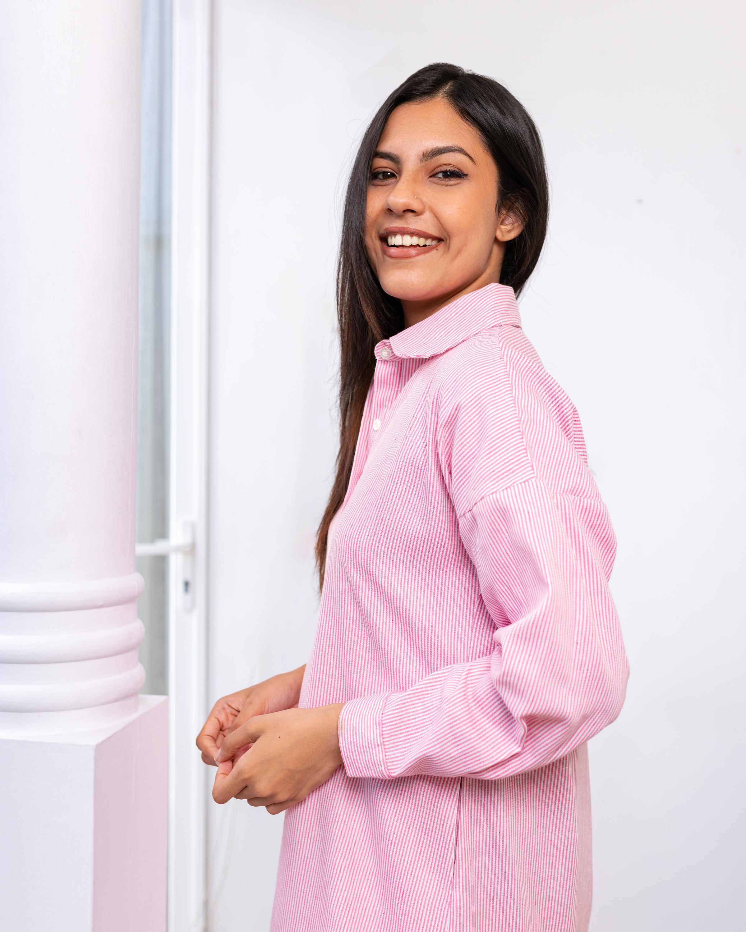 Nora Midi Dress - Pink Stripes