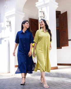 Lara Button Down Midi Dress - Navy Blue
