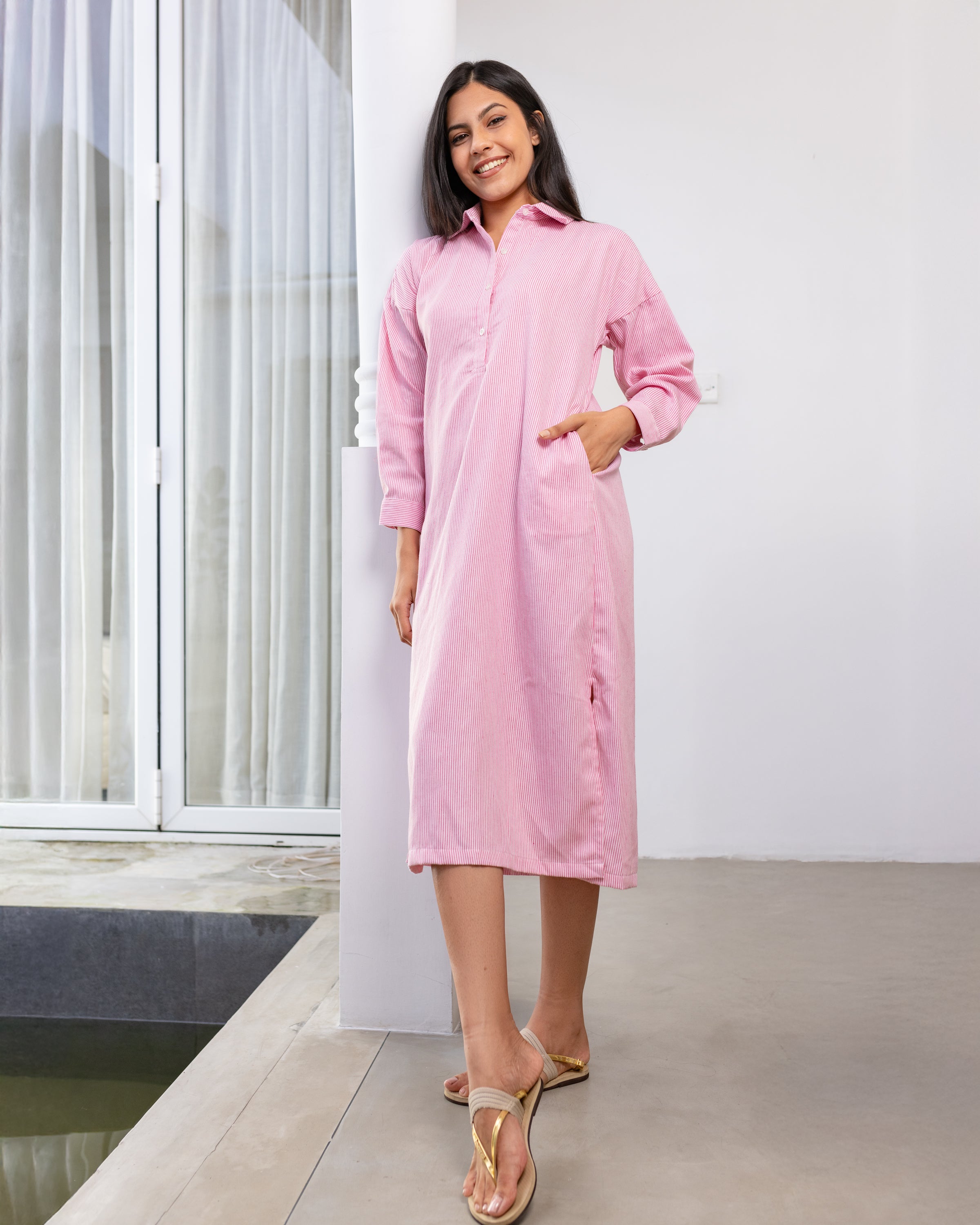 Nora Midi Dress - Pink Stripes