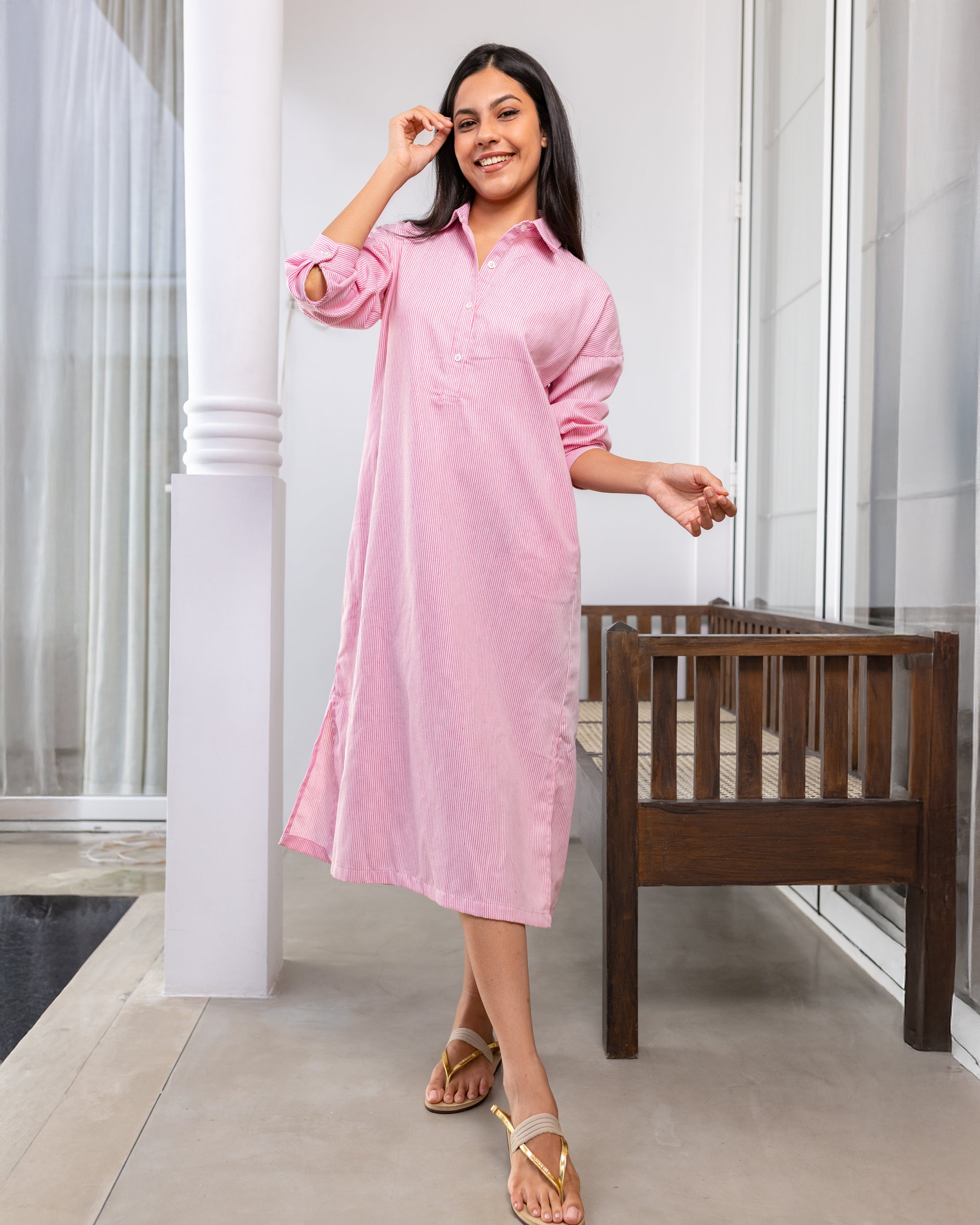 Nora Midi Dress - Pink Stripes