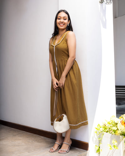 Nyle Linen Midi Dress - Bronze