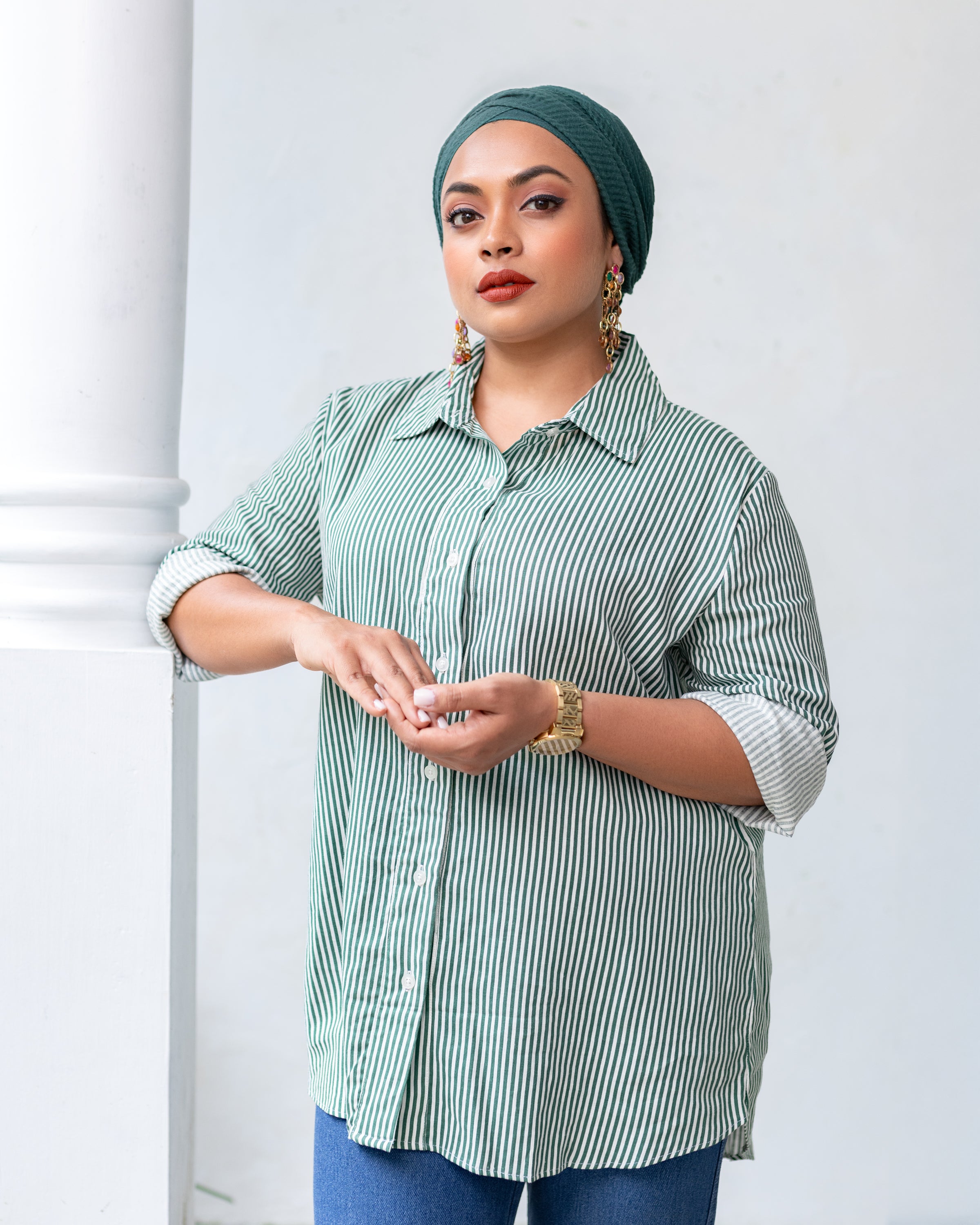 Mila Oversized Shirt - Green Stripe