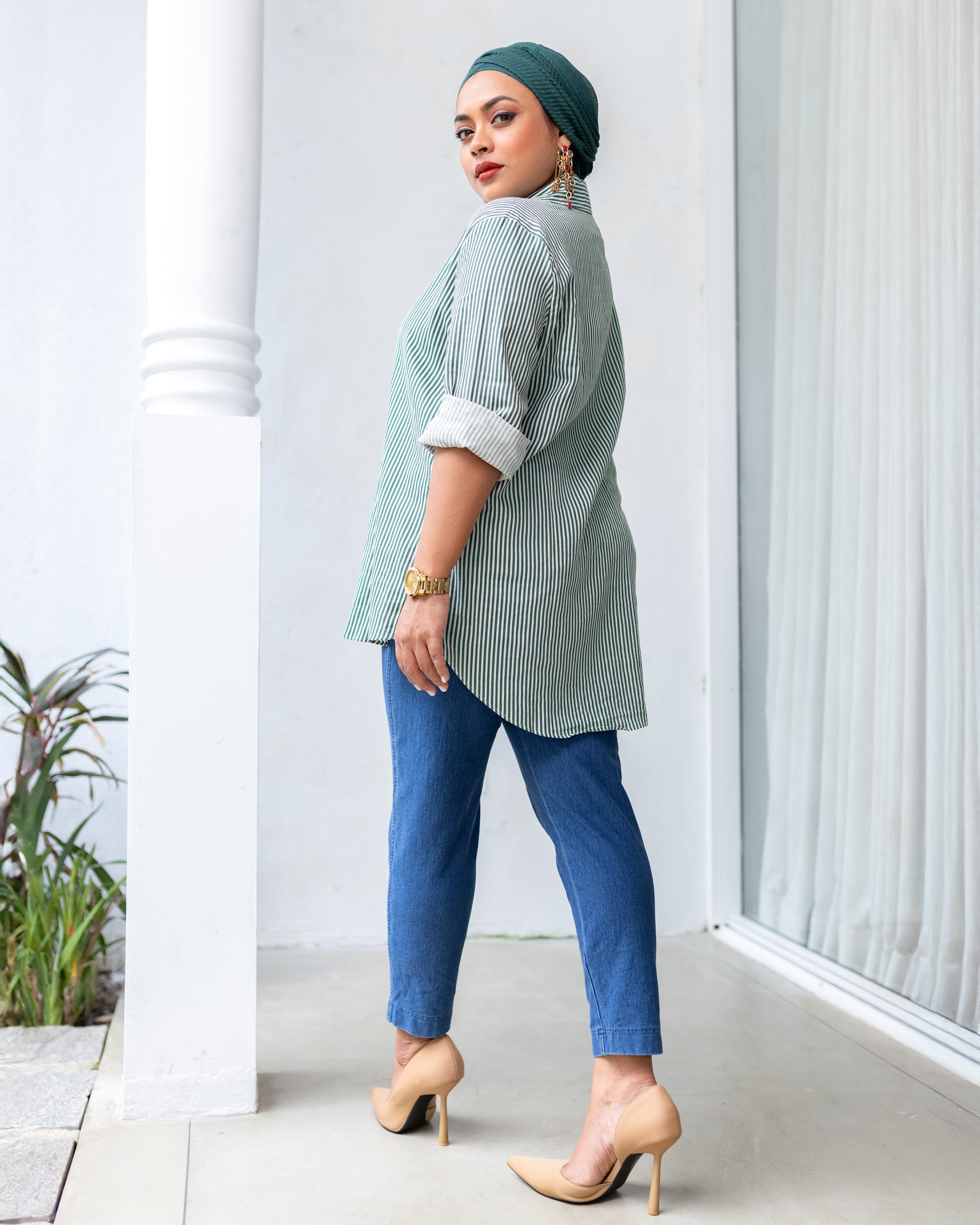 Mila Oversized Shirt - Green Stripe