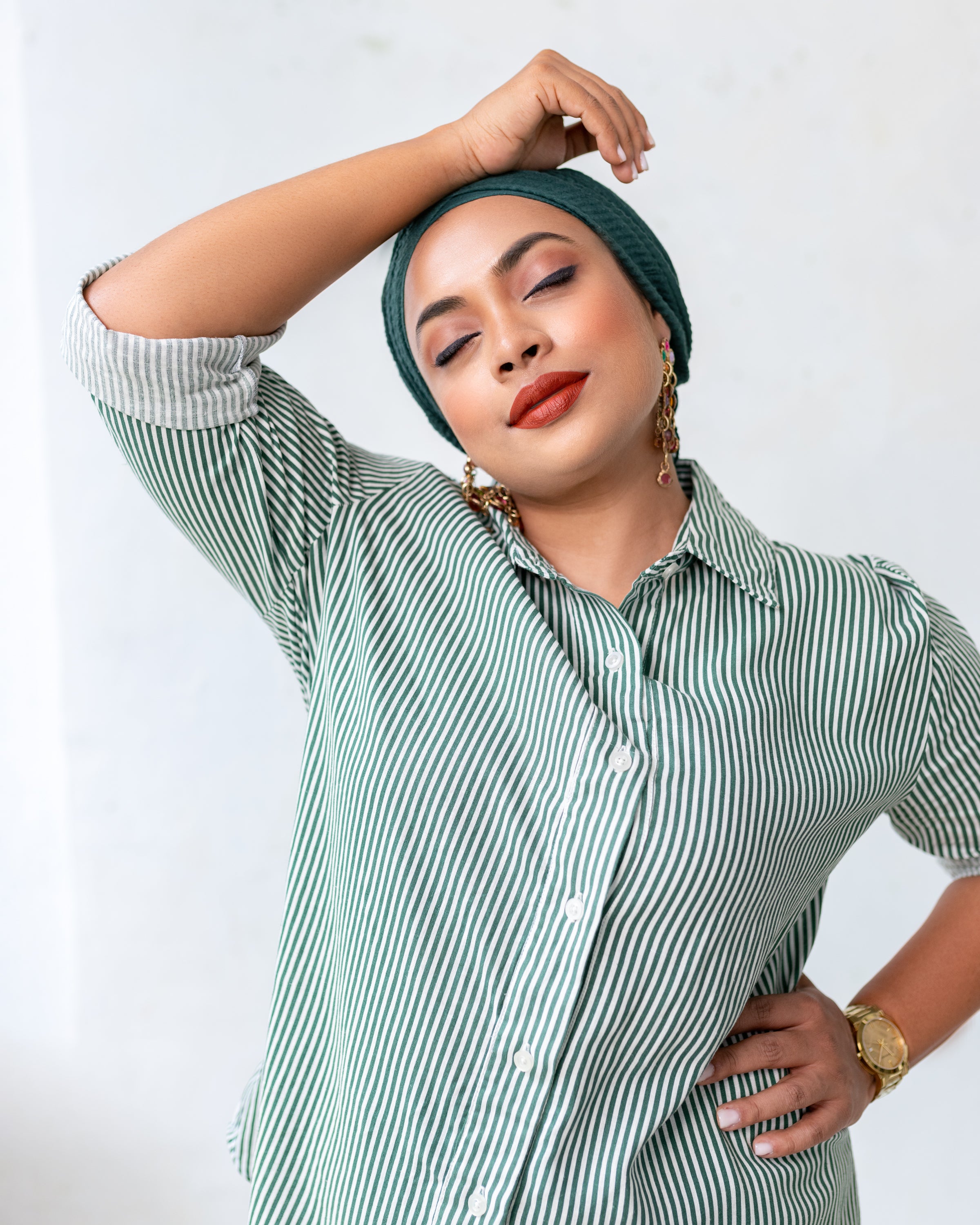 Mila Oversized Shirt - Green Stripe