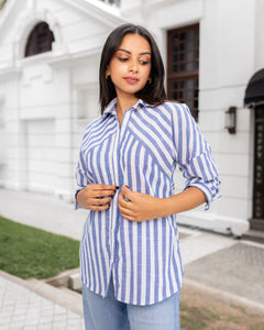 Giselle Oversize Shirt - Dark Blue Stripe