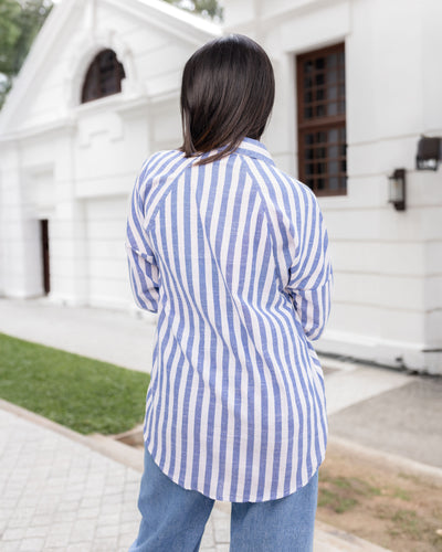 Giselle Oversize Shirt - Dark Blue Stripe