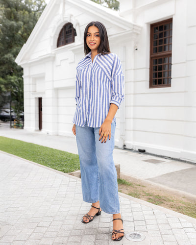 Giselle Oversize Shirt - Dark Blue Stripe