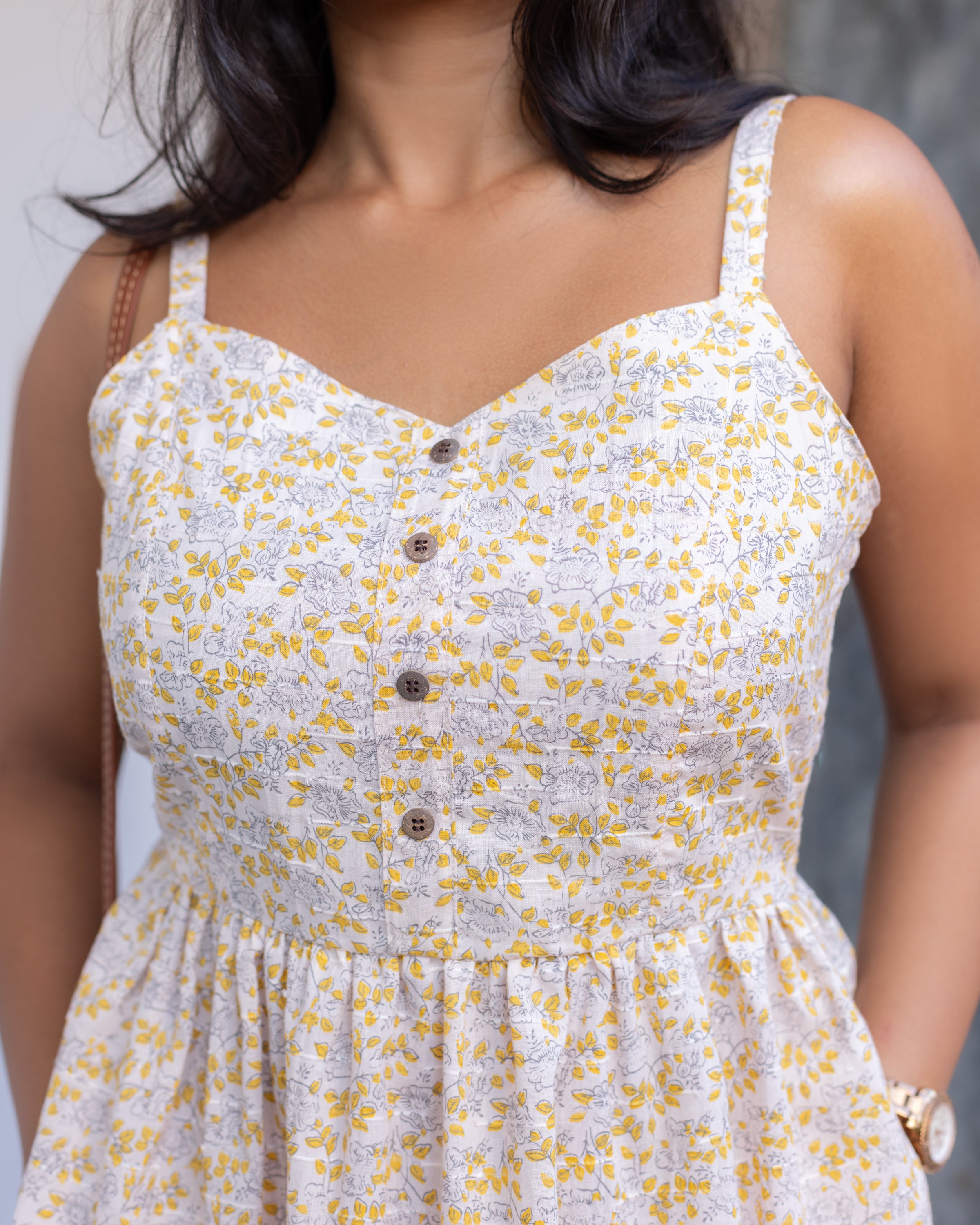Floral Drops Cotton Buttondown Mini Dress