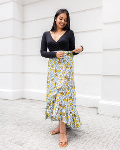 Elani Linen Ruffled Maxi Skirt - Printed