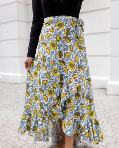 Elani Linen Ruffled Maxi Skirt - Printed