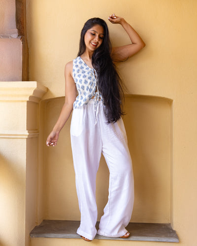 Kiyoshi Linen Front Tie Top - Printed