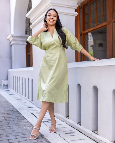 Bianca Pleated Midi Dress - Green