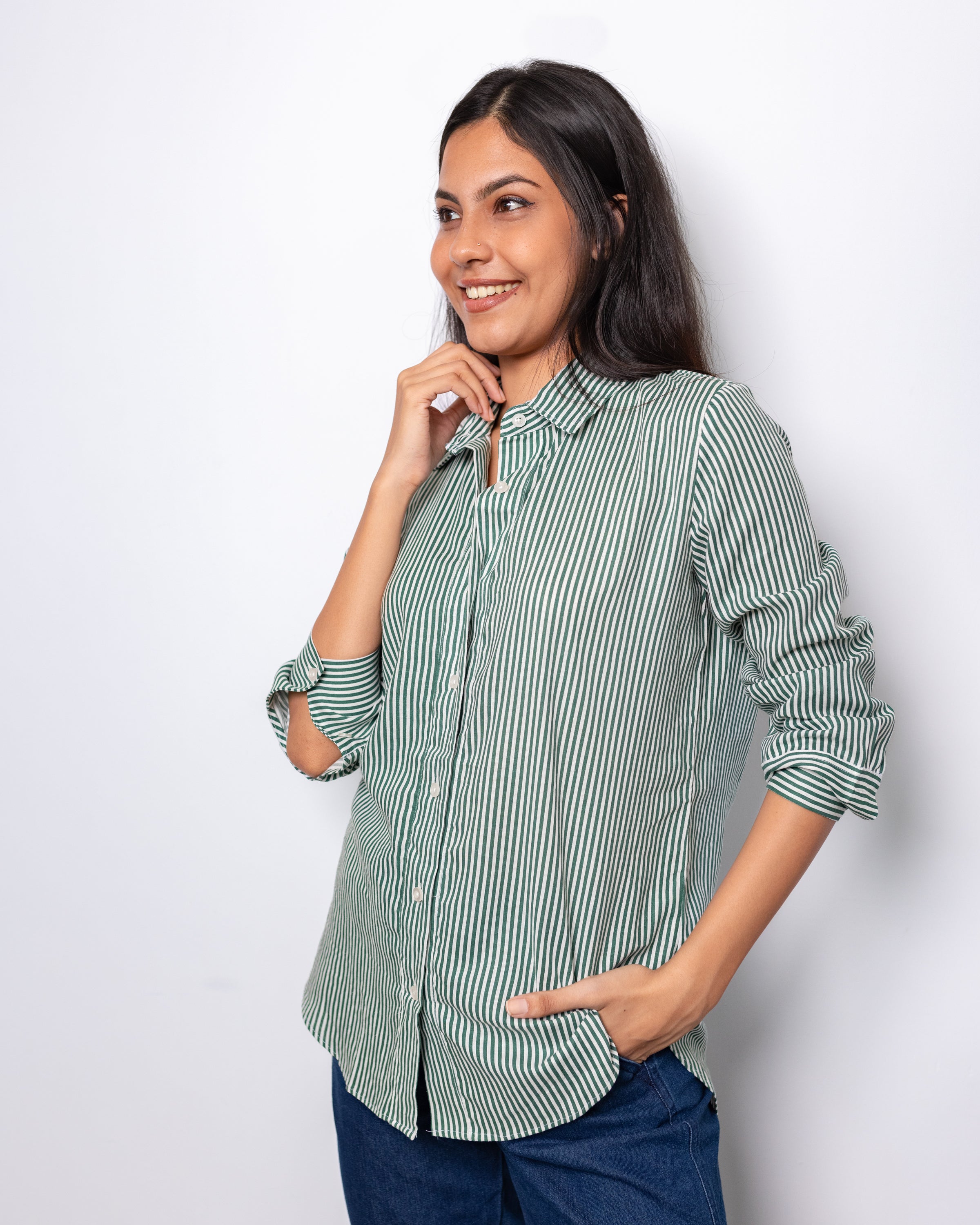 Mila Oversized Shirt - Green Stripe
