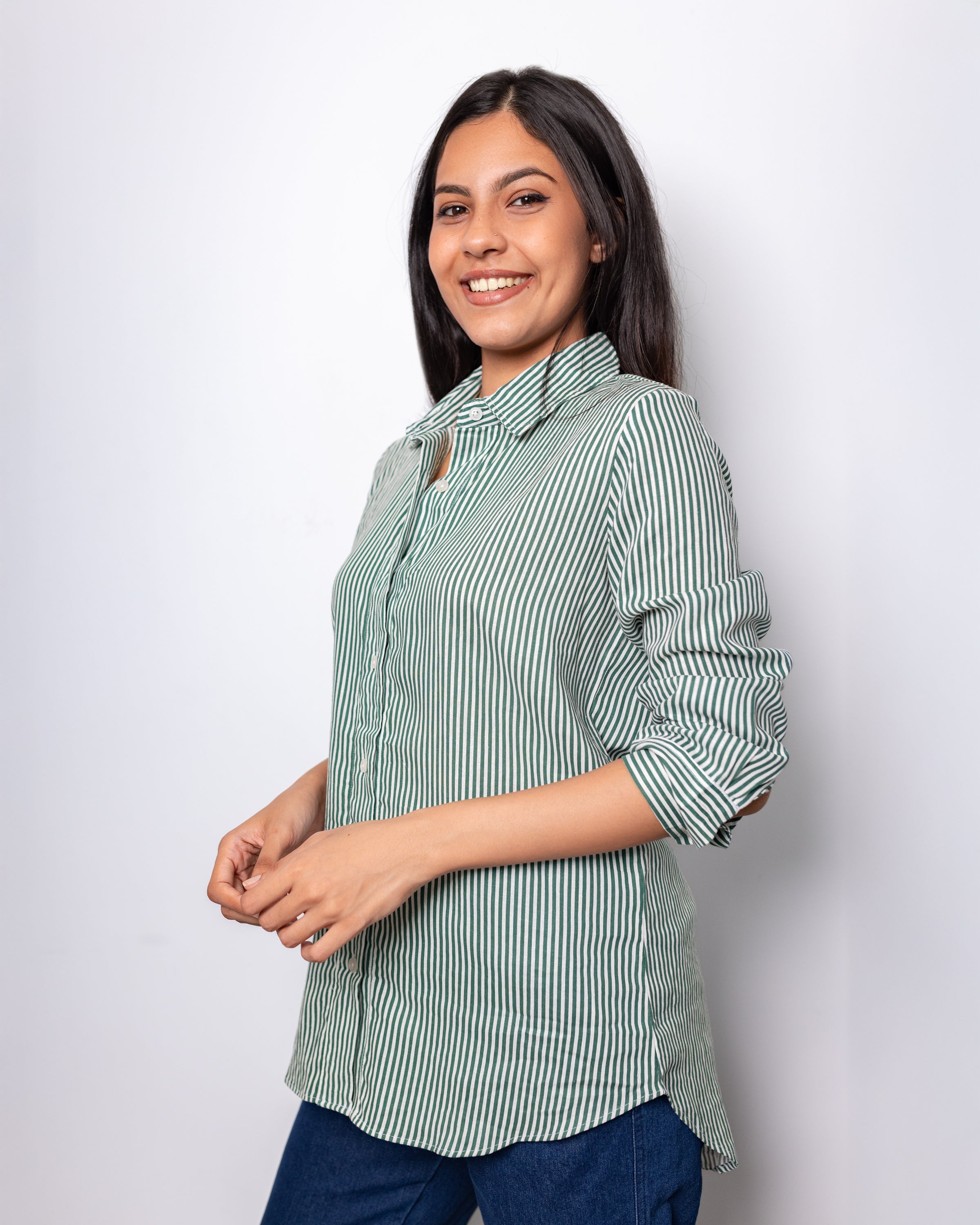 Mila Oversized Shirt - Green Stripe