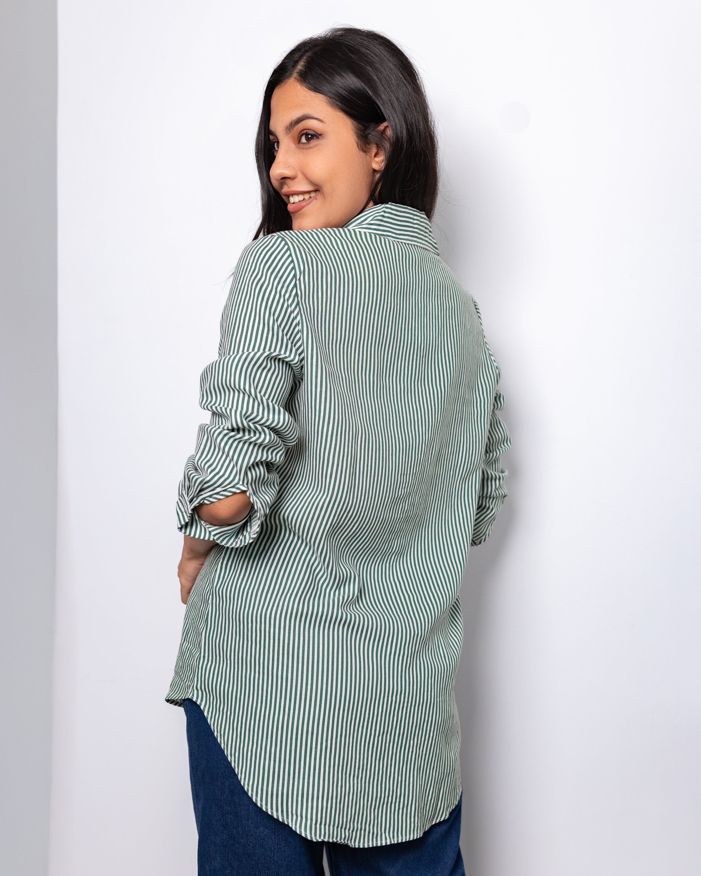 Mila Oversized Shirt - Green Stripe