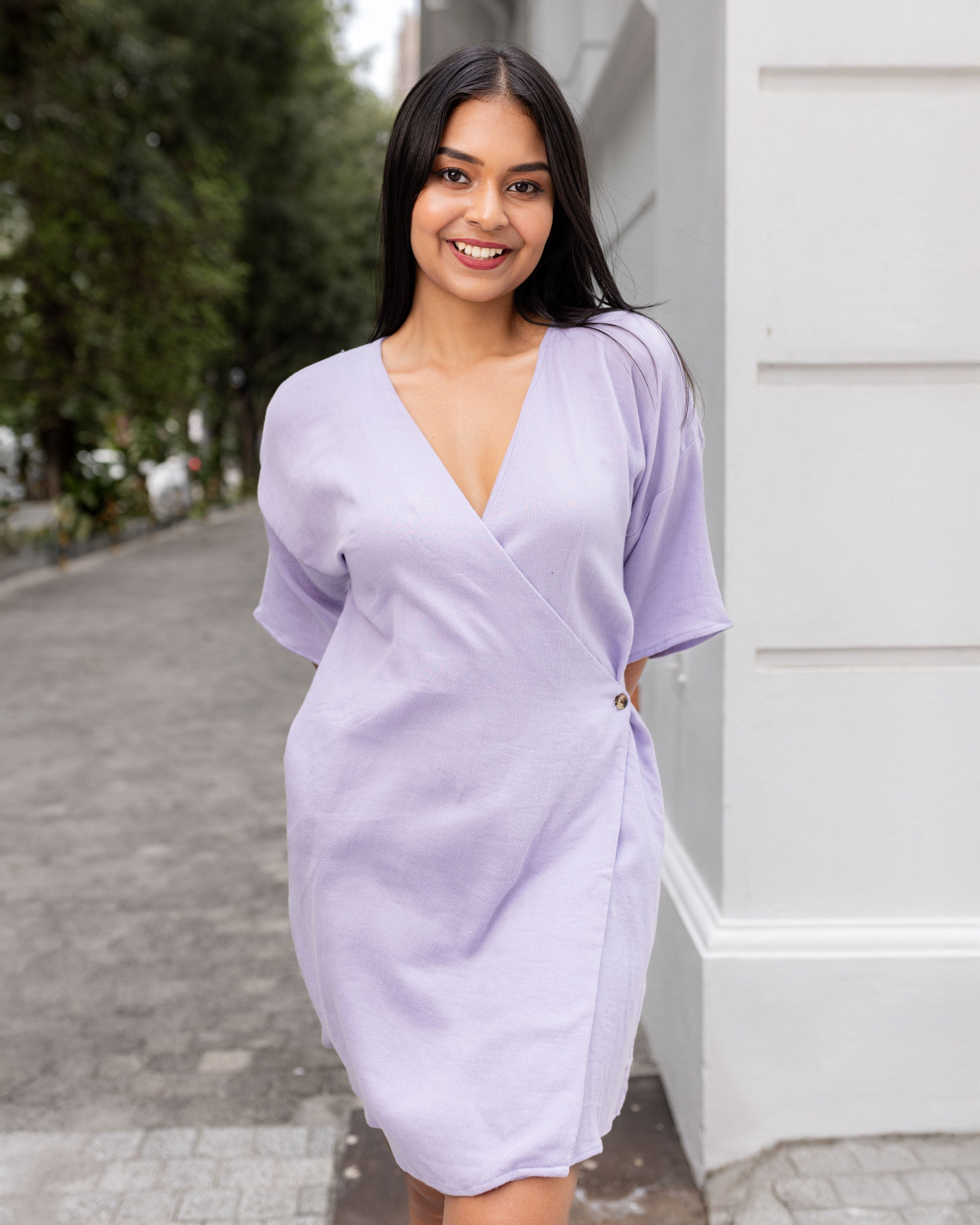 June Offshoulder Wrap Dress -Lilac