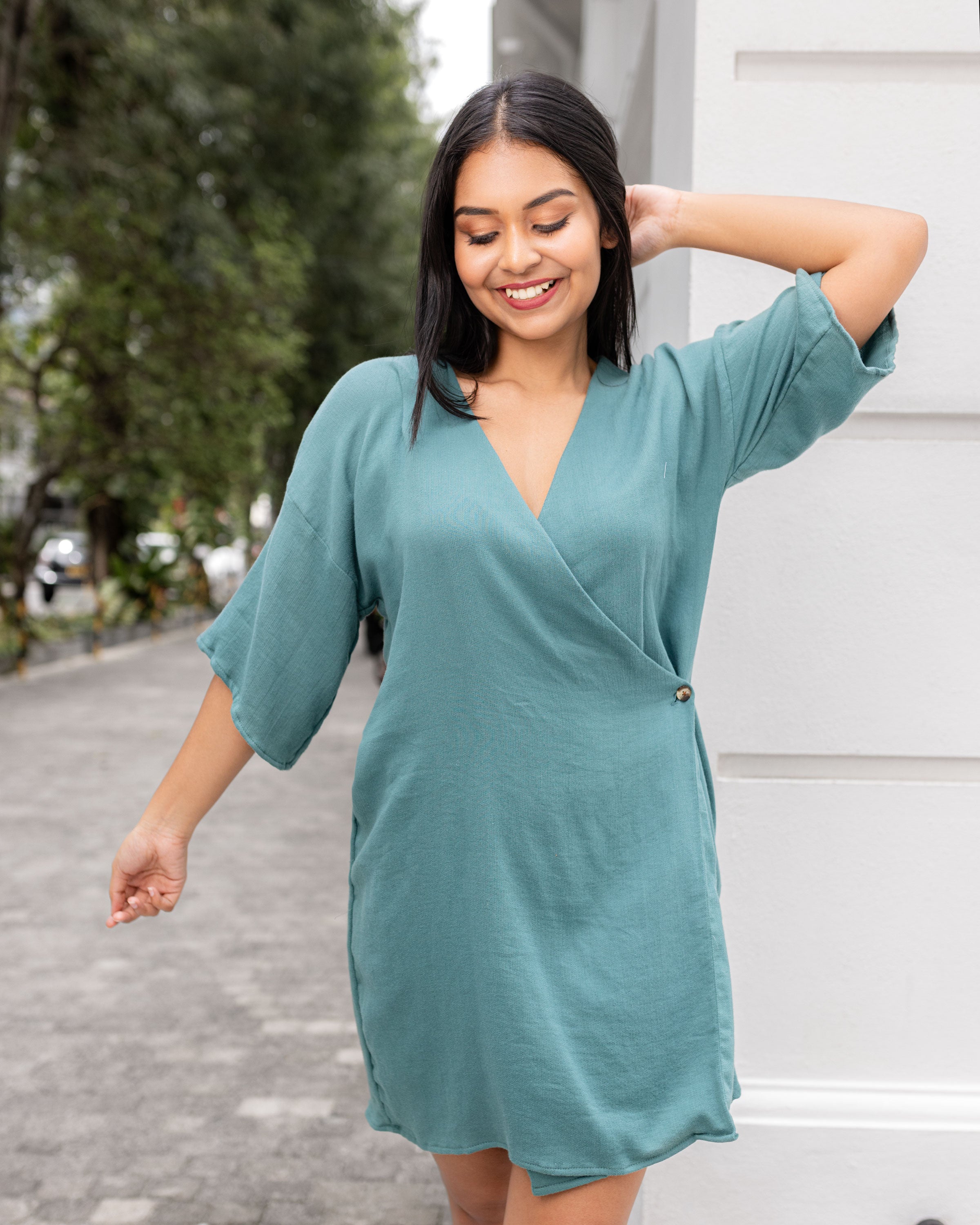 June Offshoulder Wrap Dress -Aqua