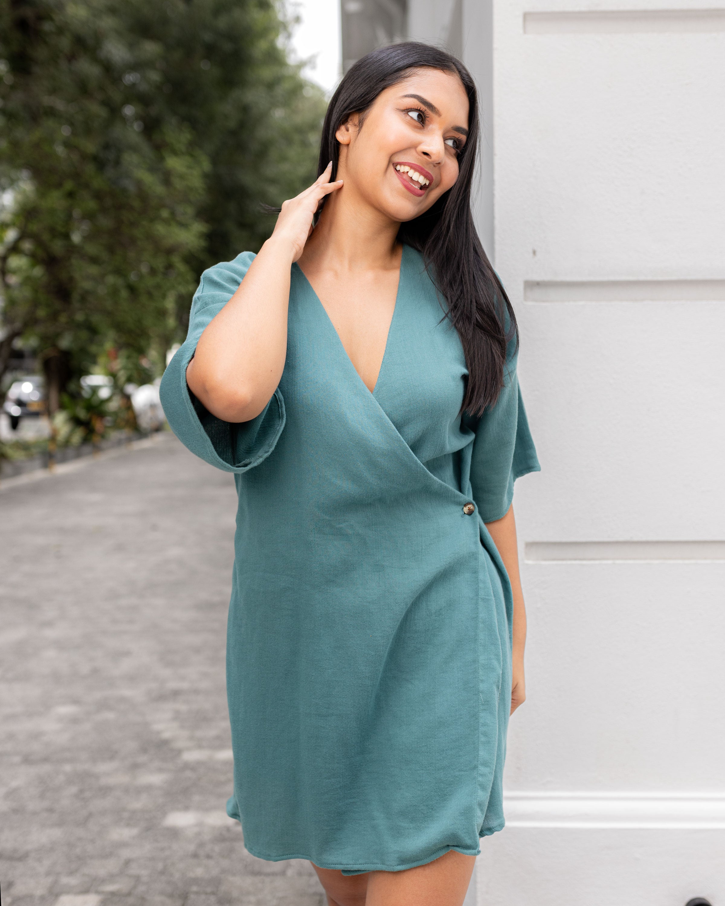 June Offshoulder Wrap Dress -Aqua