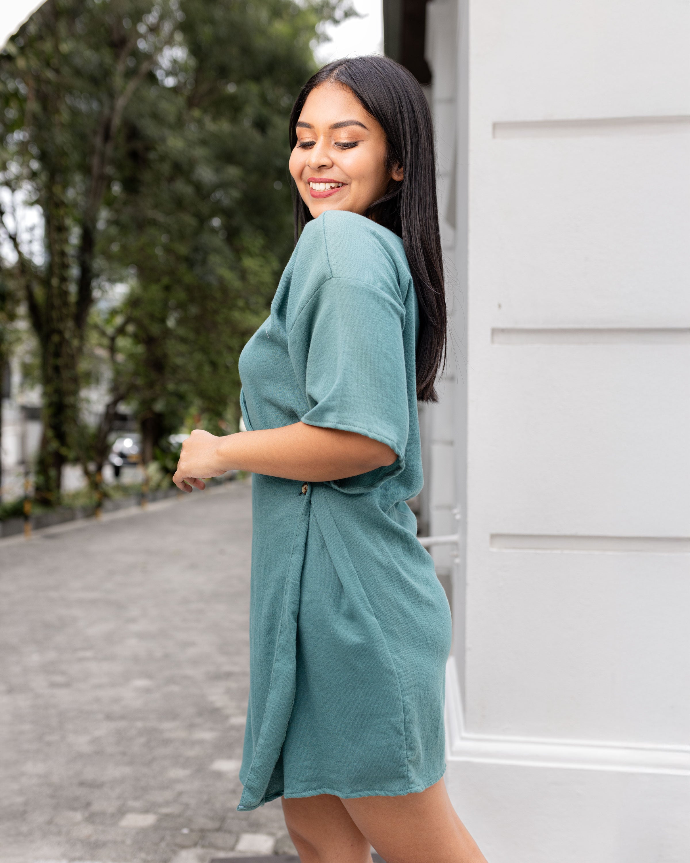June Offshoulder Wrap Dress -Aqua