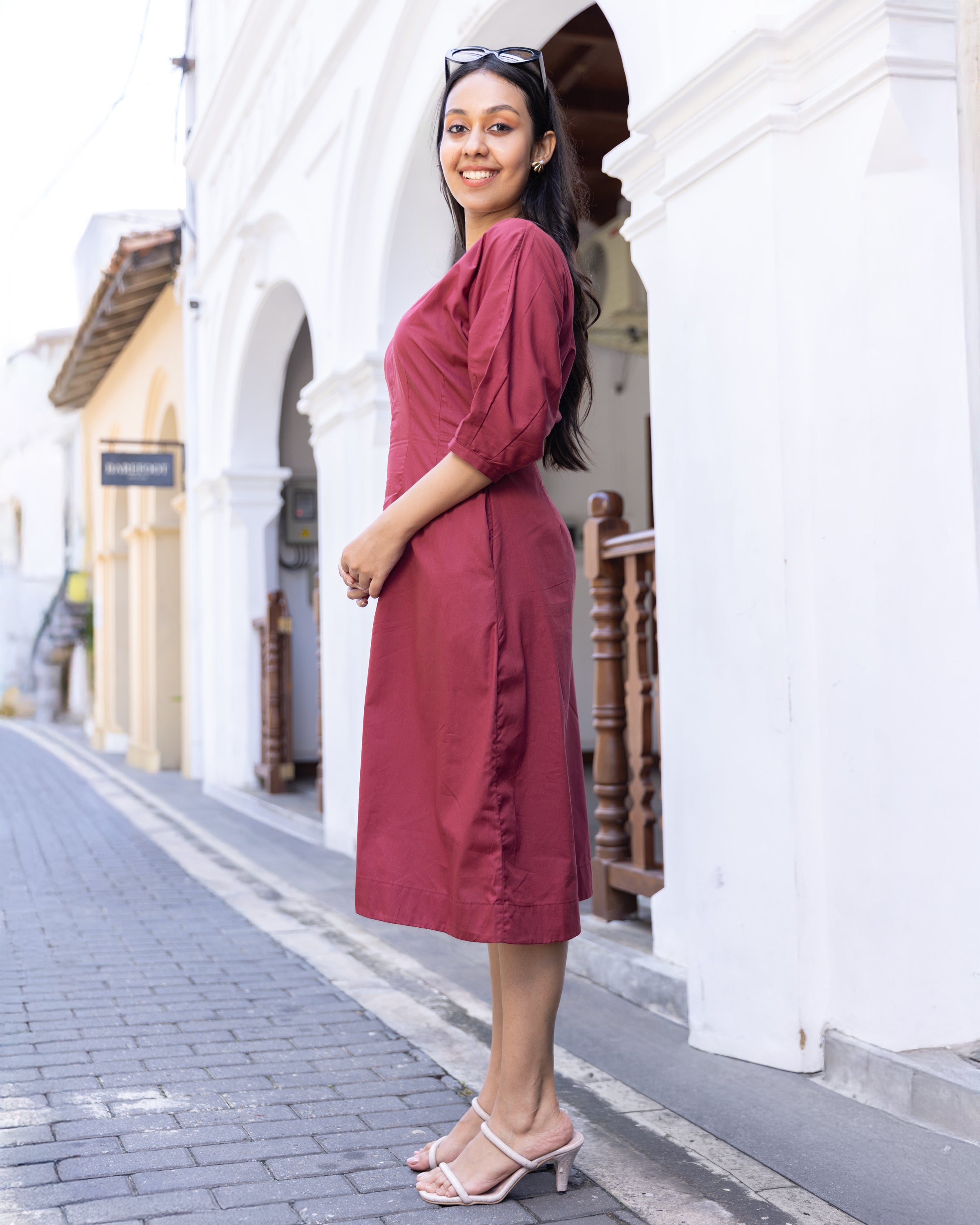 Bianca Pleated Midi Dress - Maroon