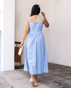 Lady in Blue Linen Midi Dress