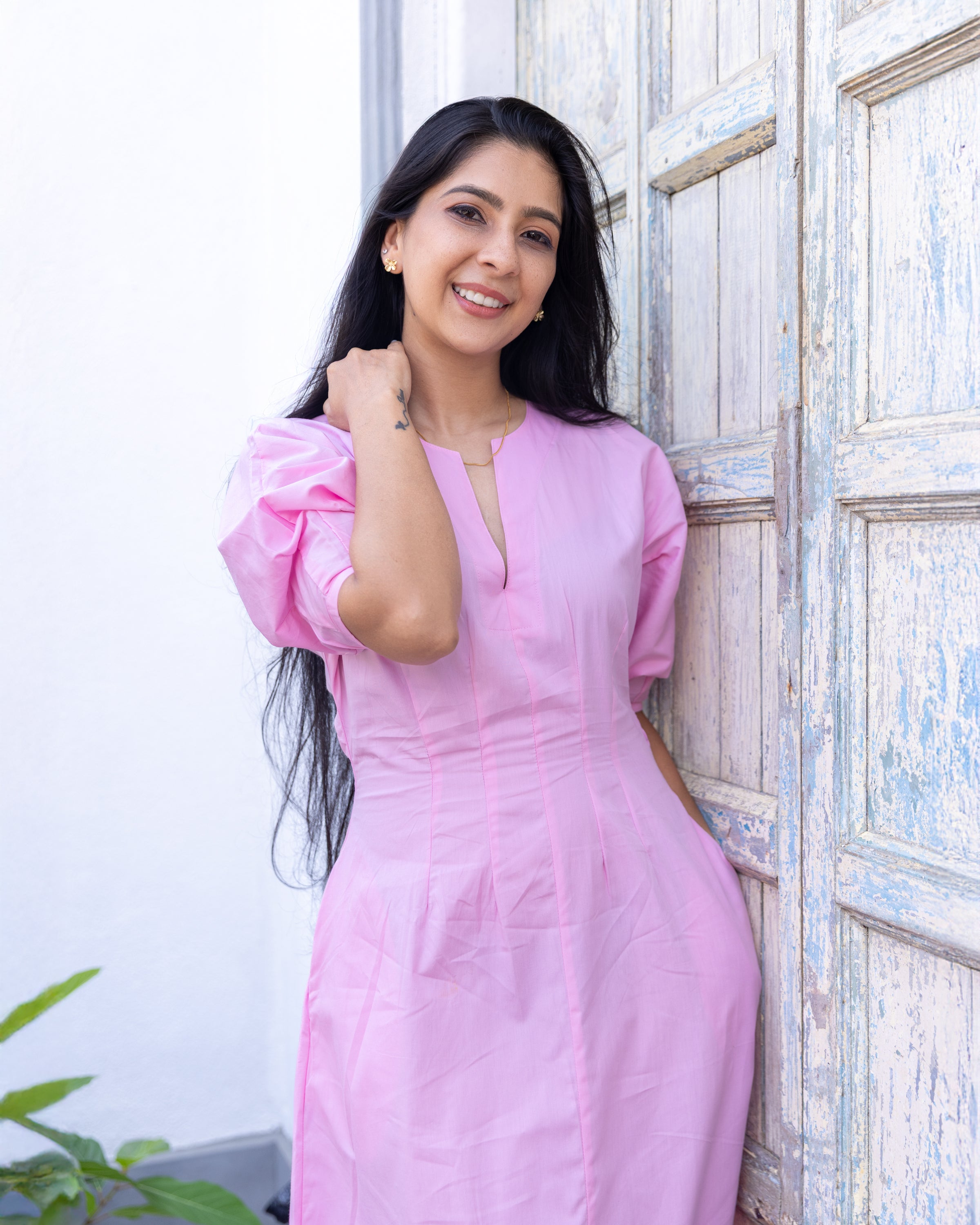 Bianca Pleated Midi Dress - Pink