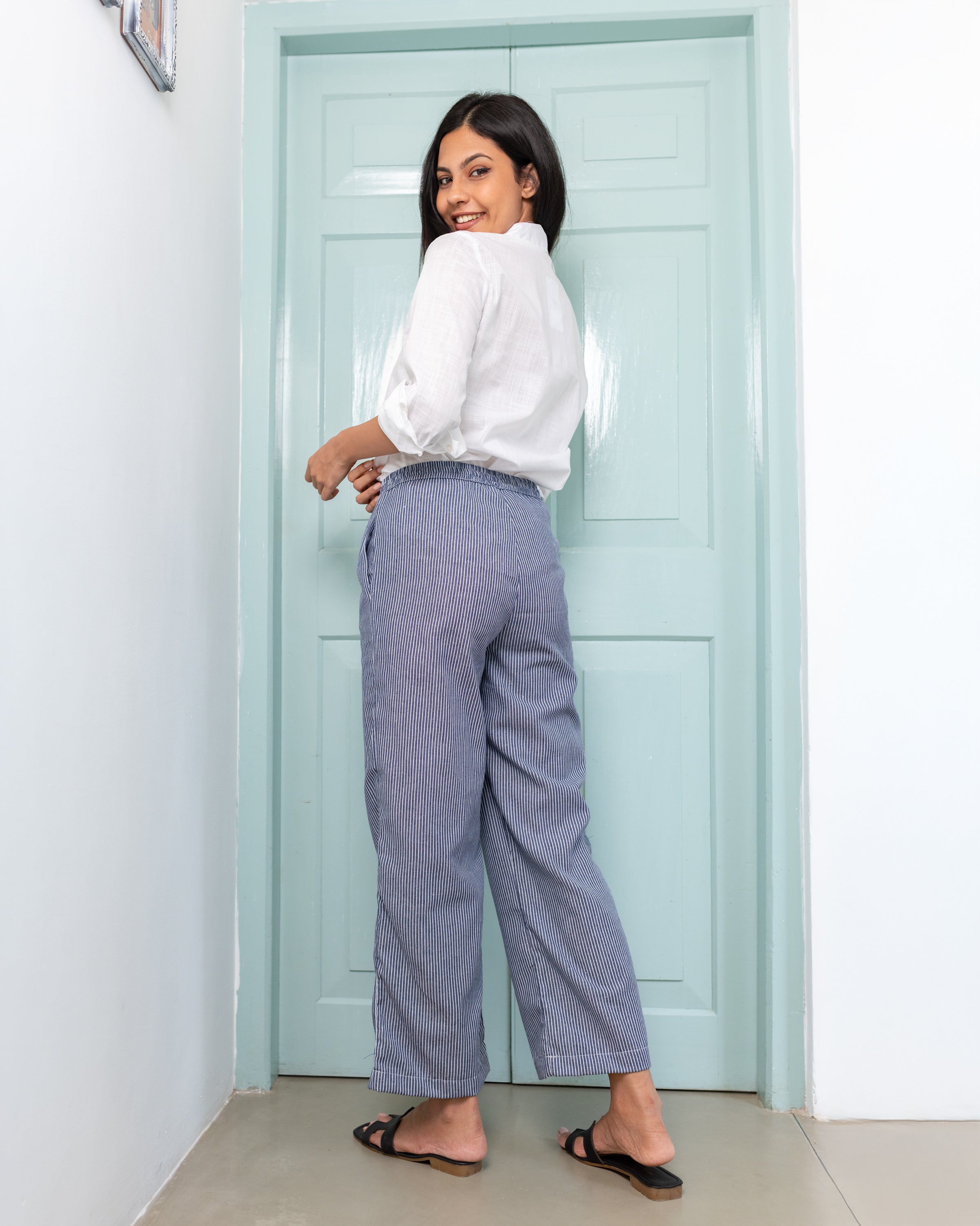 Bonny Linen Pull on Pant- Stripe