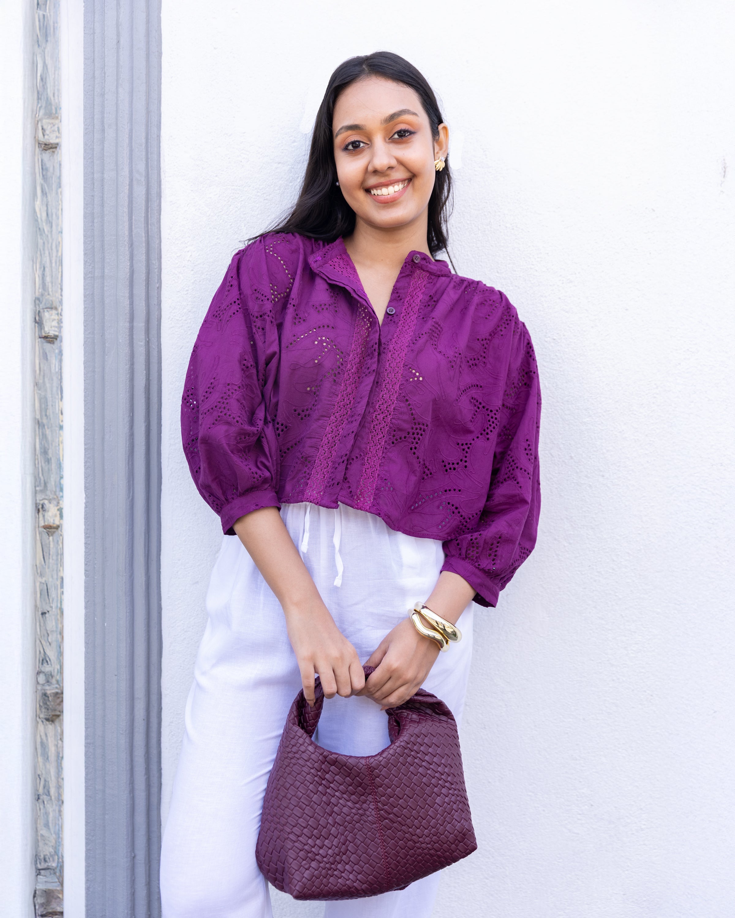 Sonam Cutlon Detailed Oversized Crop Top - Magenta