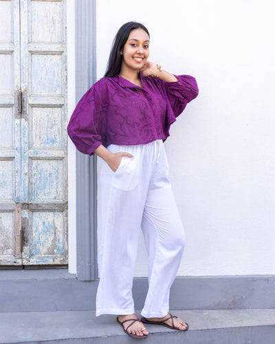 Sonam Cutlon Detailed Oversized Crop Top - Magenta