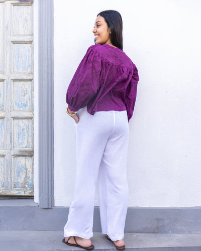 Sonam Cutlon Detailed Oversized Crop Top - Magenta