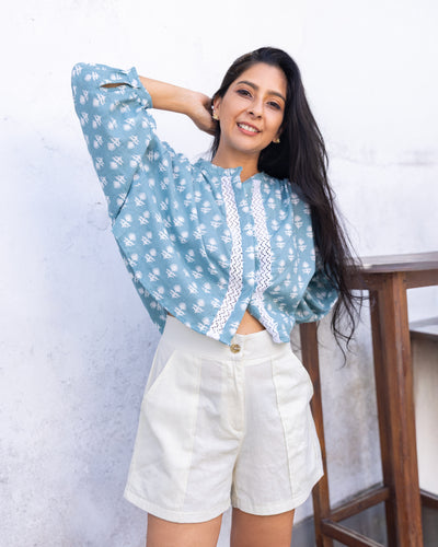 Sonam Cutlon Detailed Oversized Crop Top - Printed