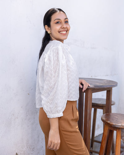 Sonam Cutlon Detailed Oversized Crop Top - White