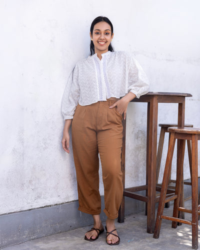 Sonam Cutlon Detailed Oversized Crop Top - White