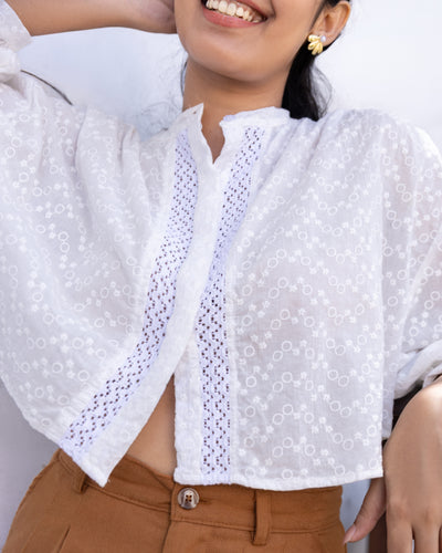 Sonam Cutlon Detailed Oversized Crop Top - White