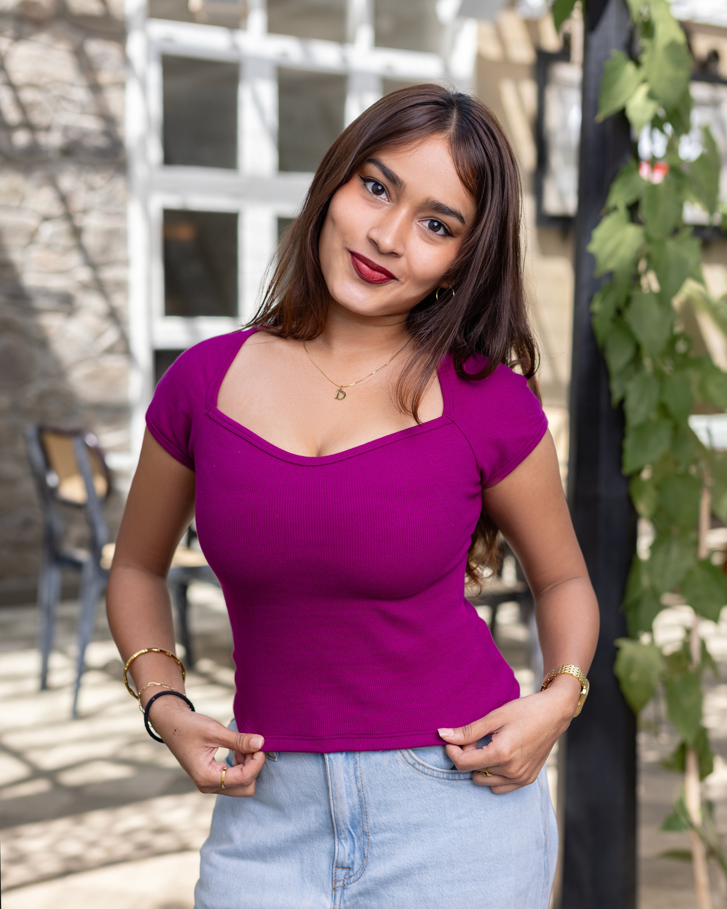 Silvia Sweetheart Ribb Top - Magenta