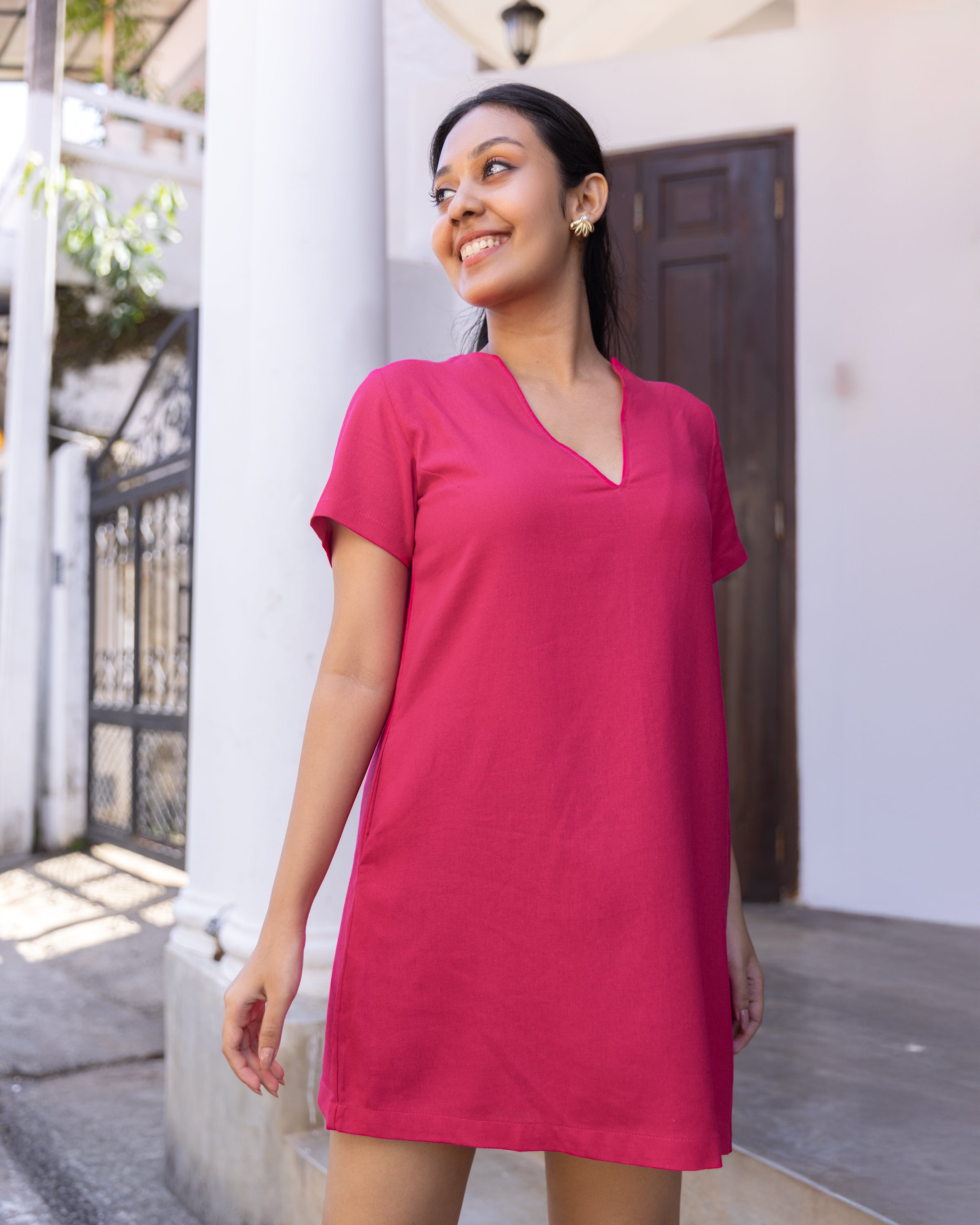 Emma Linen Mini Dress - Pink