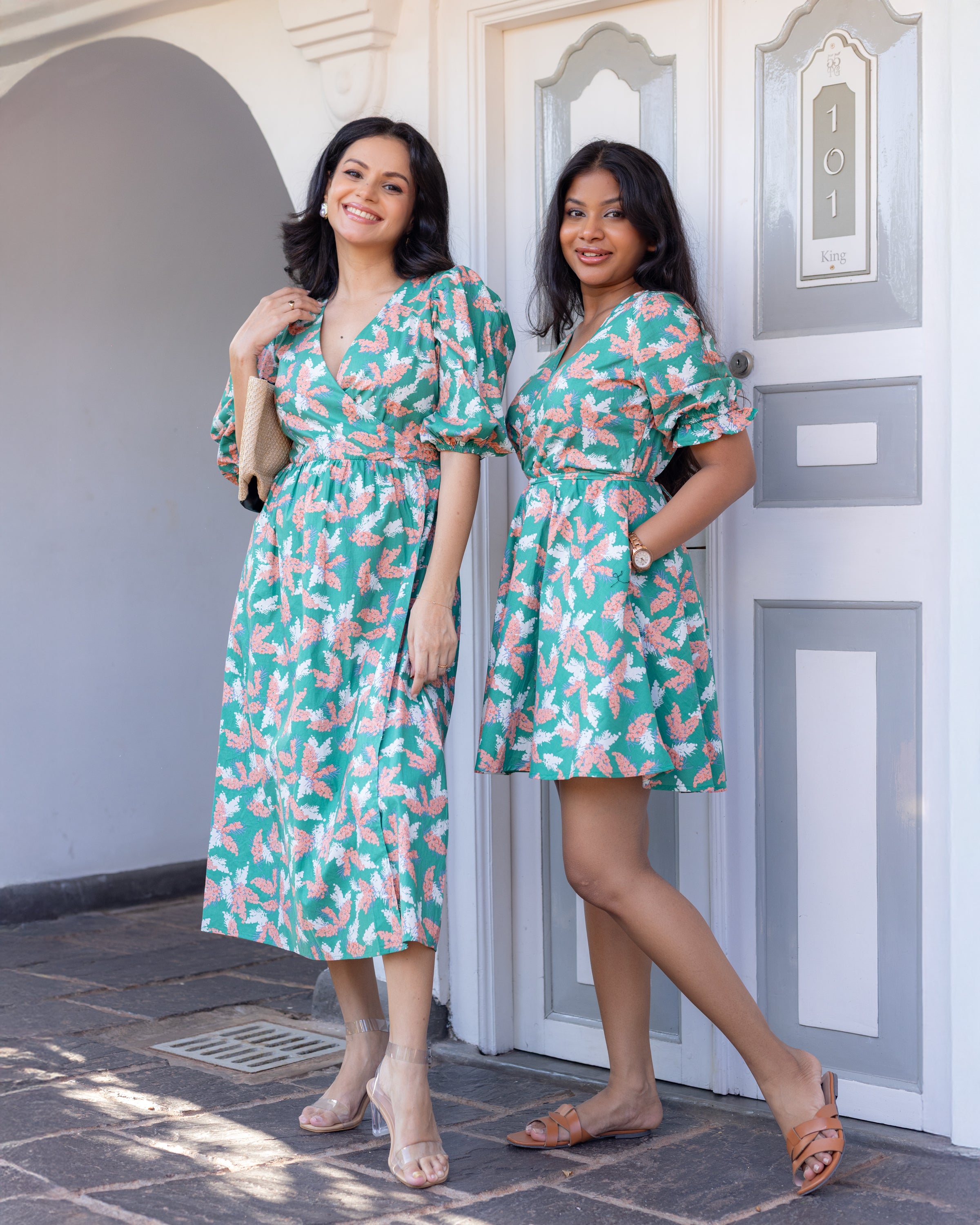 Surelli Wrap Dresss - Green Printed