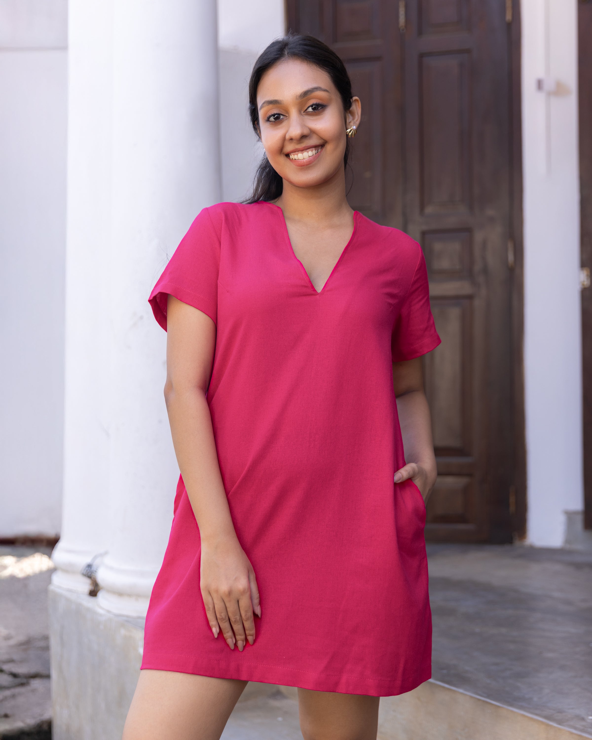 Emma Linen Mini Dress - Pink