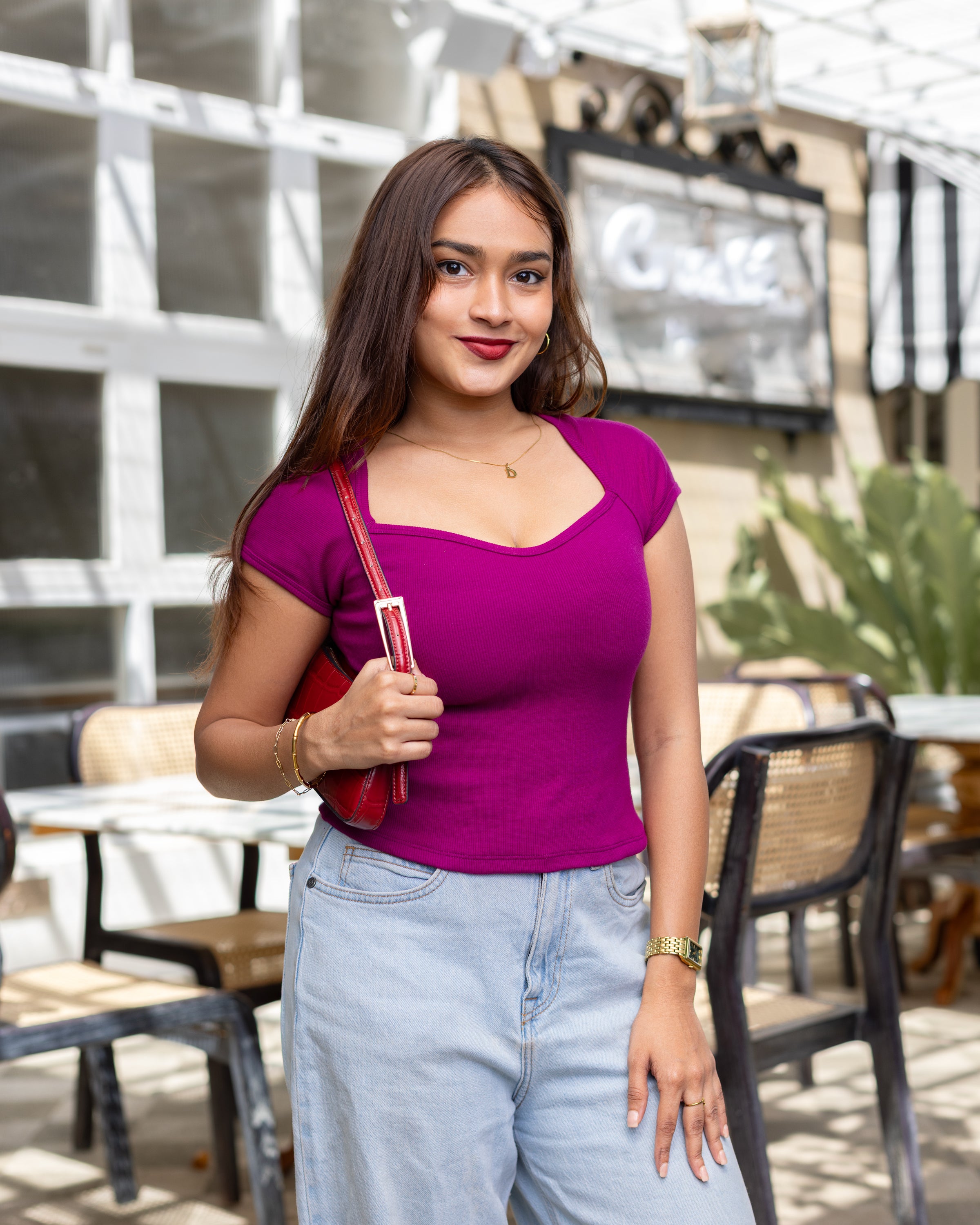 Silvia Sweetheart Ribb Top - Magenta