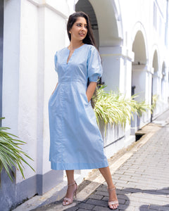 Bianca Pleated Midi Dress - Blue